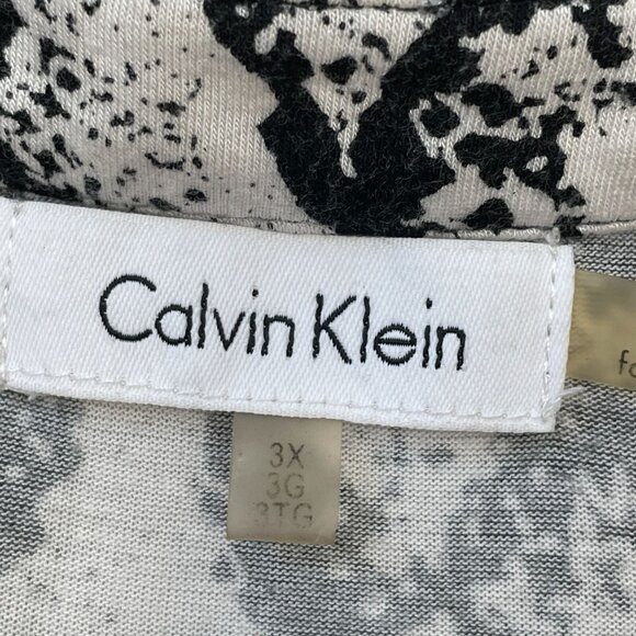Calvin Klein Womens Plus 3X Black White Snake Print Zip Front Blouse Shirt Top - Picture 3 of 8